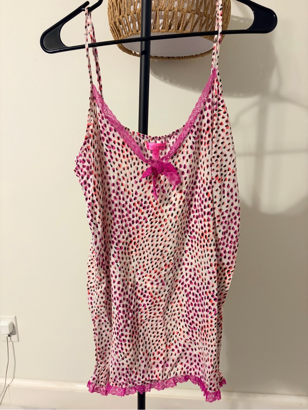 Women’s Pink Printed Cami Tank with Lace Trim